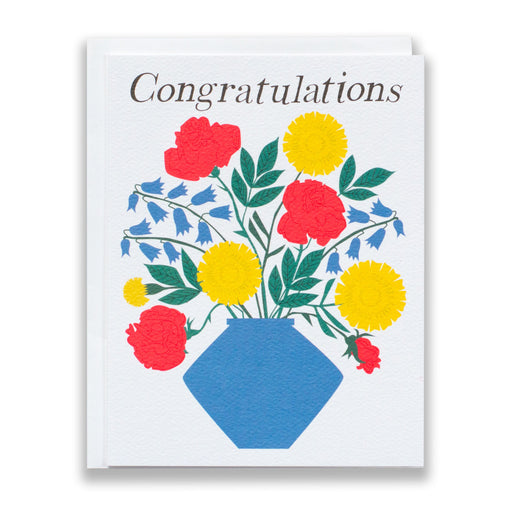 80s electric blue vase and flowers congratulations card