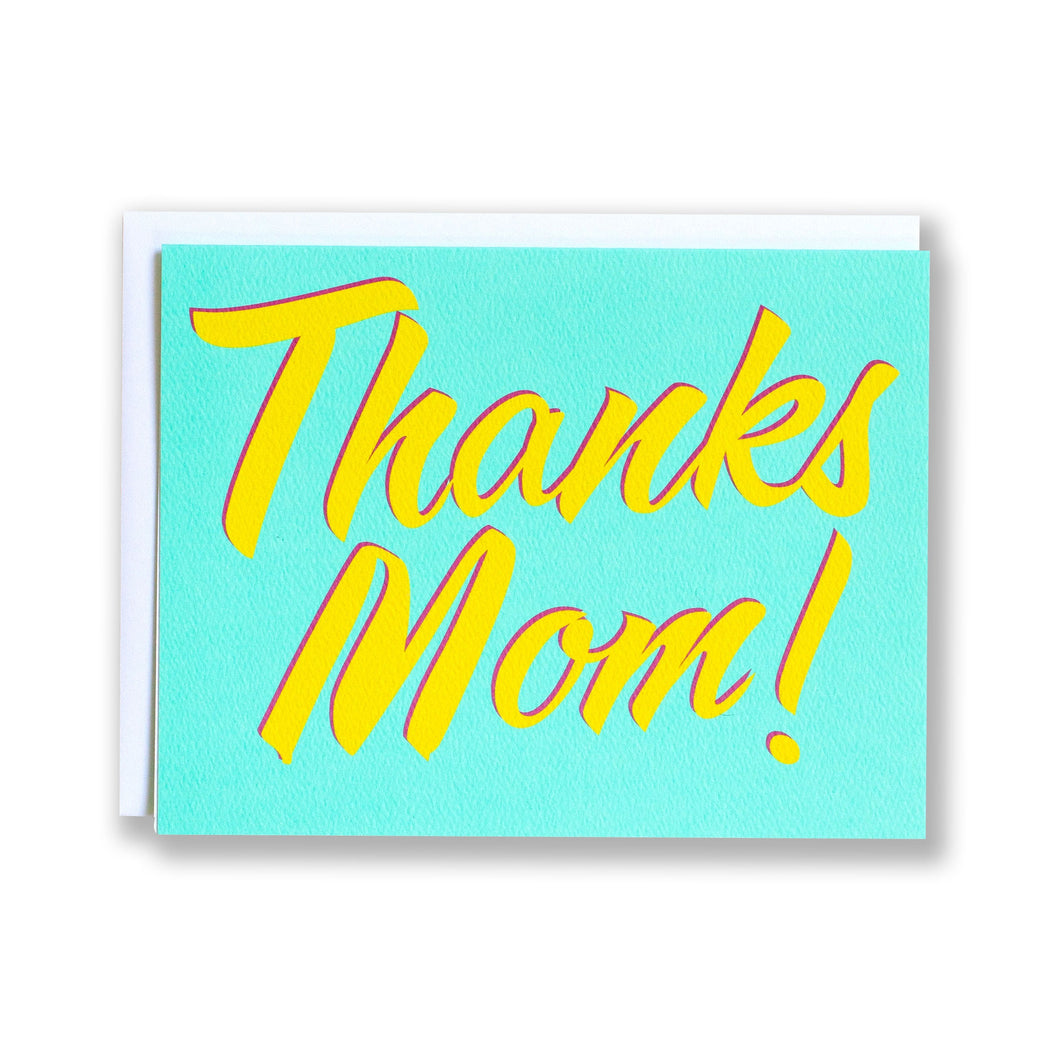 Thanks Mom card in bright aqua green and yellow