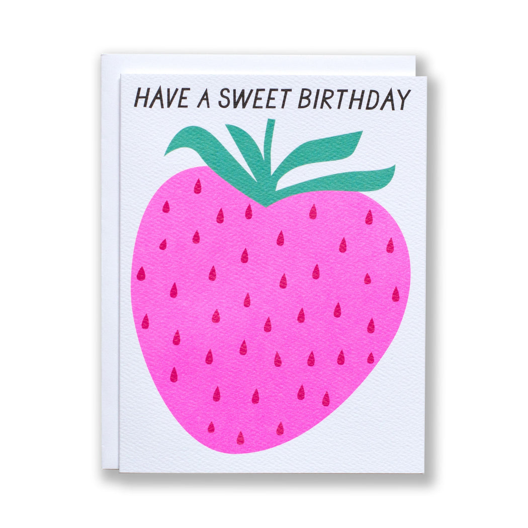 great big pink strawberry and the sweetest birthday greeting on a card from Banquet Workshop