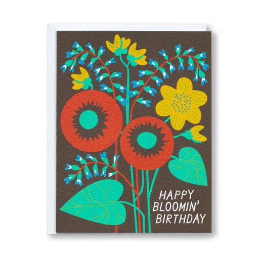 floral note card reads Happy Bloomin' Birthday
