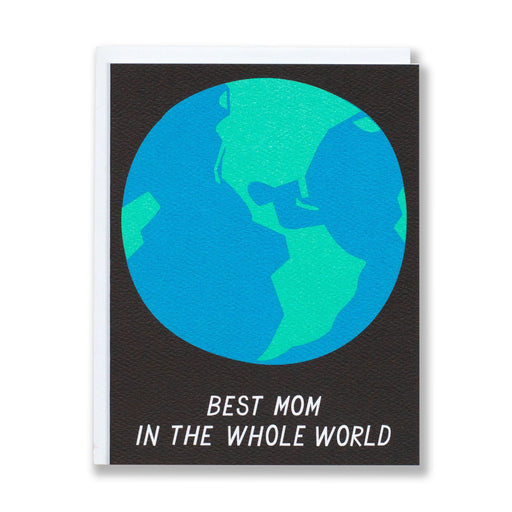 note card with a best mom in the world greeting and blue and green planet earth