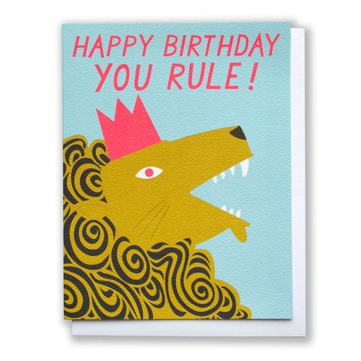 A roaring lion in a crown with a birthday greeting" happy birthday you rule!