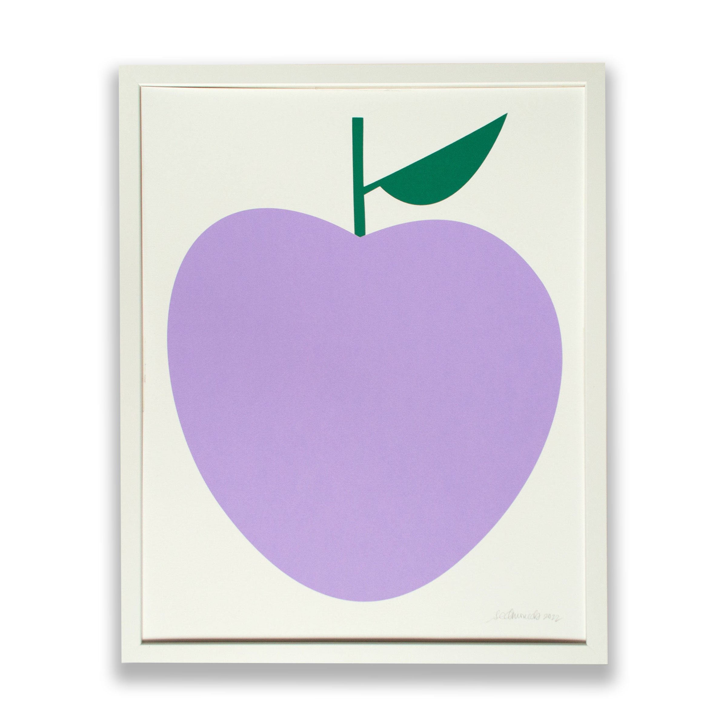 pastel neon purple plum with dark green stem and leaf poster