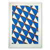 Geometric screen print, blue red and brown triangles