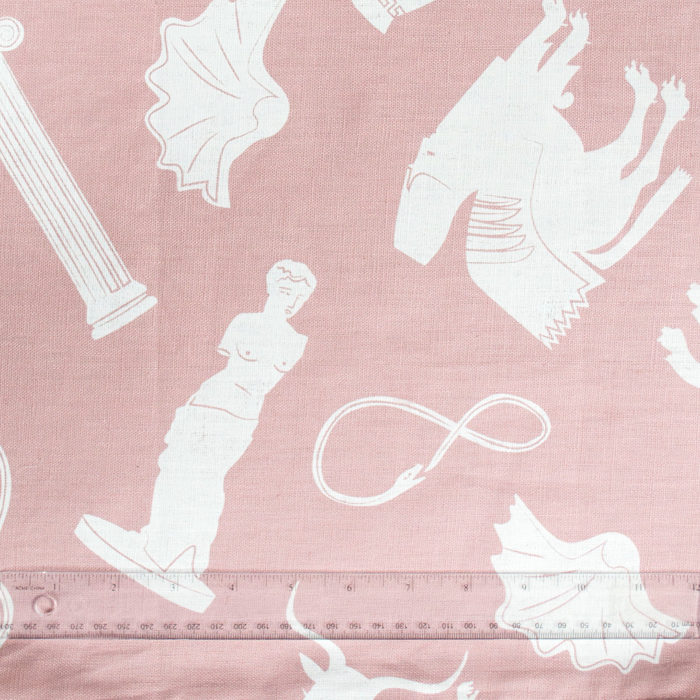 Linen Tea Towel - screen printed ancients - White on Pink