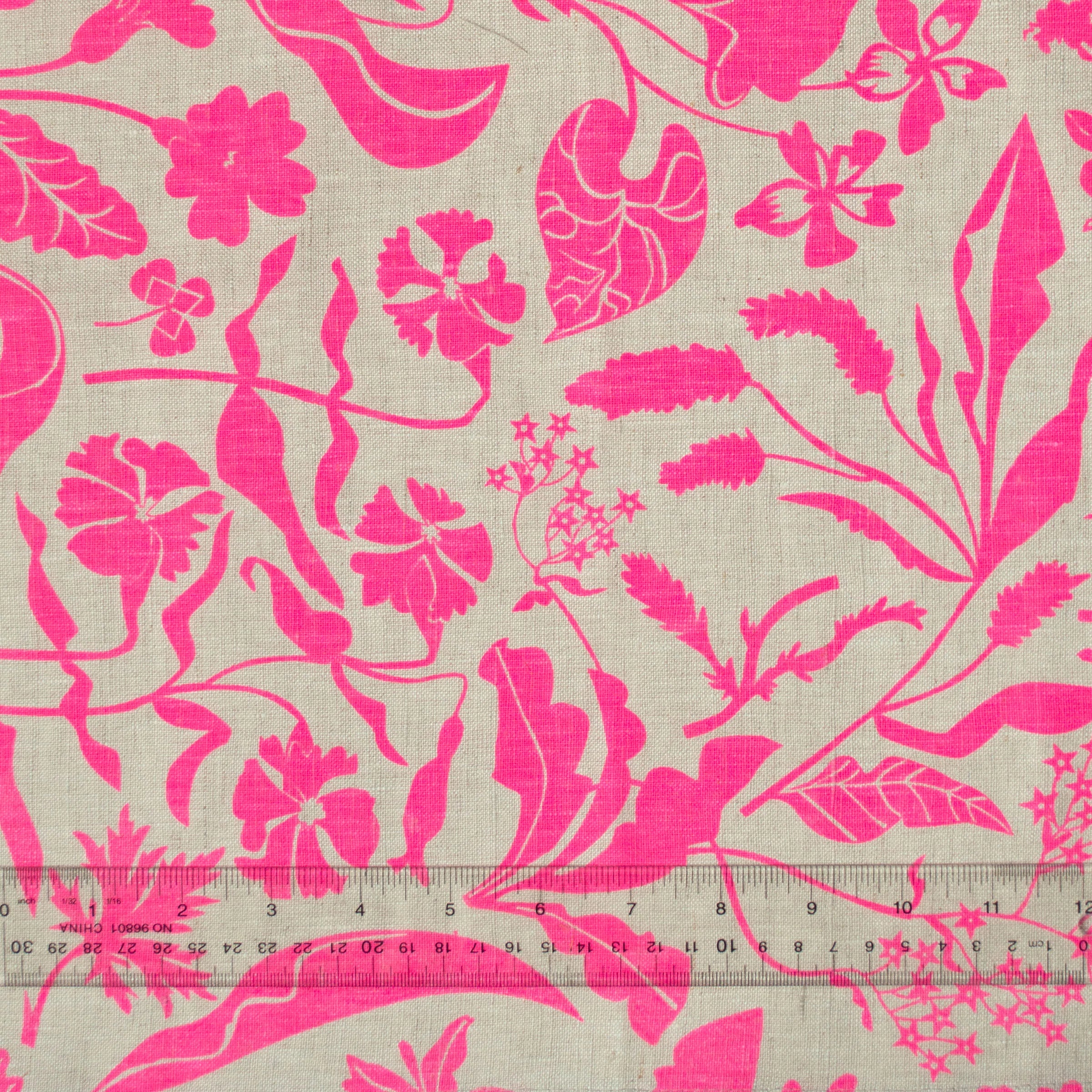 Neon Pink Wildflowers Linen Tea Towel