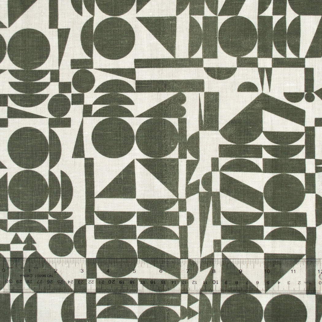 Khaki Geometrics Screenprinted 100% Linen Pillow Cover