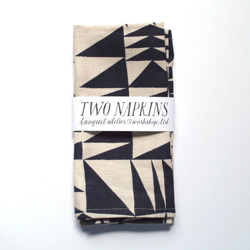 Navy on Natural Triangles All-Linen Napkins