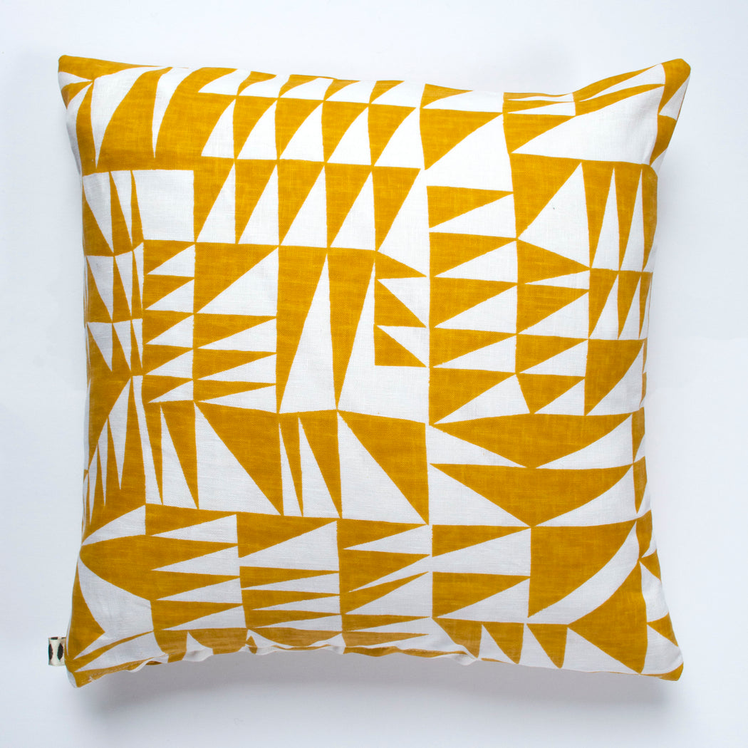 Mustard Yellow Triangles Linen Pillow Cover
