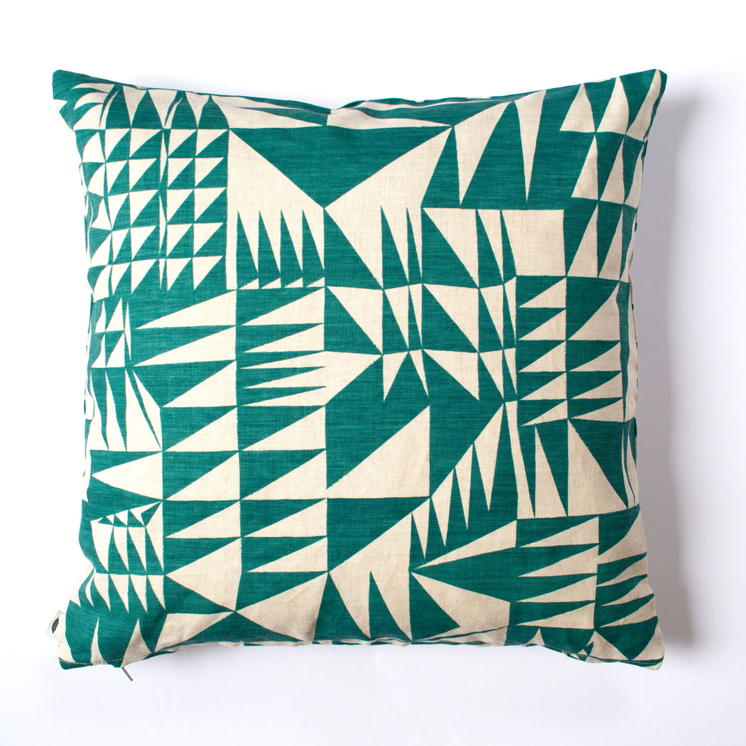 Green Triangles Linen Pillow Cover