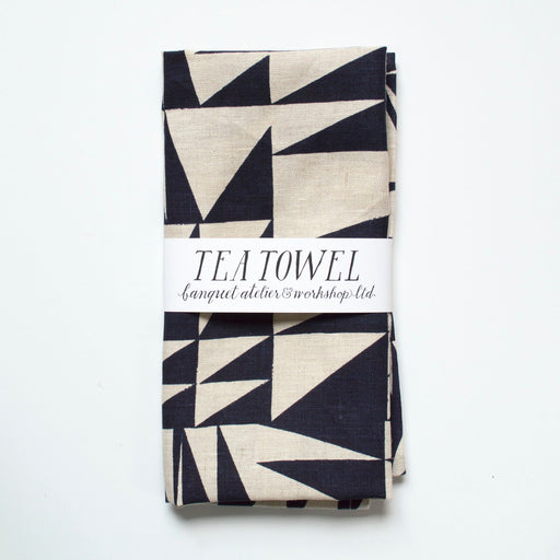 Navy Triangles 100% Linen Tea Towel