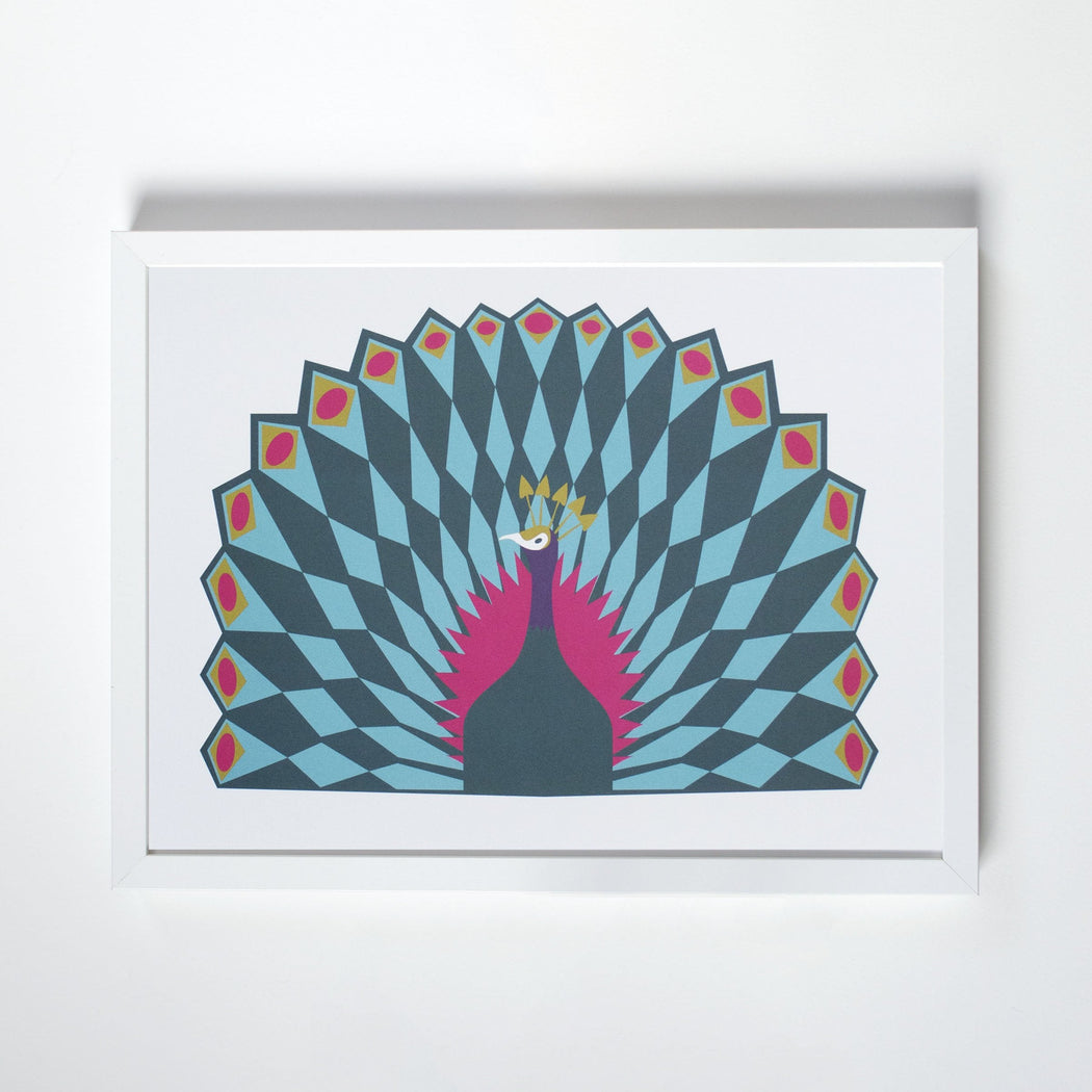 PRINT - Peacock Poster - geometric mod bird