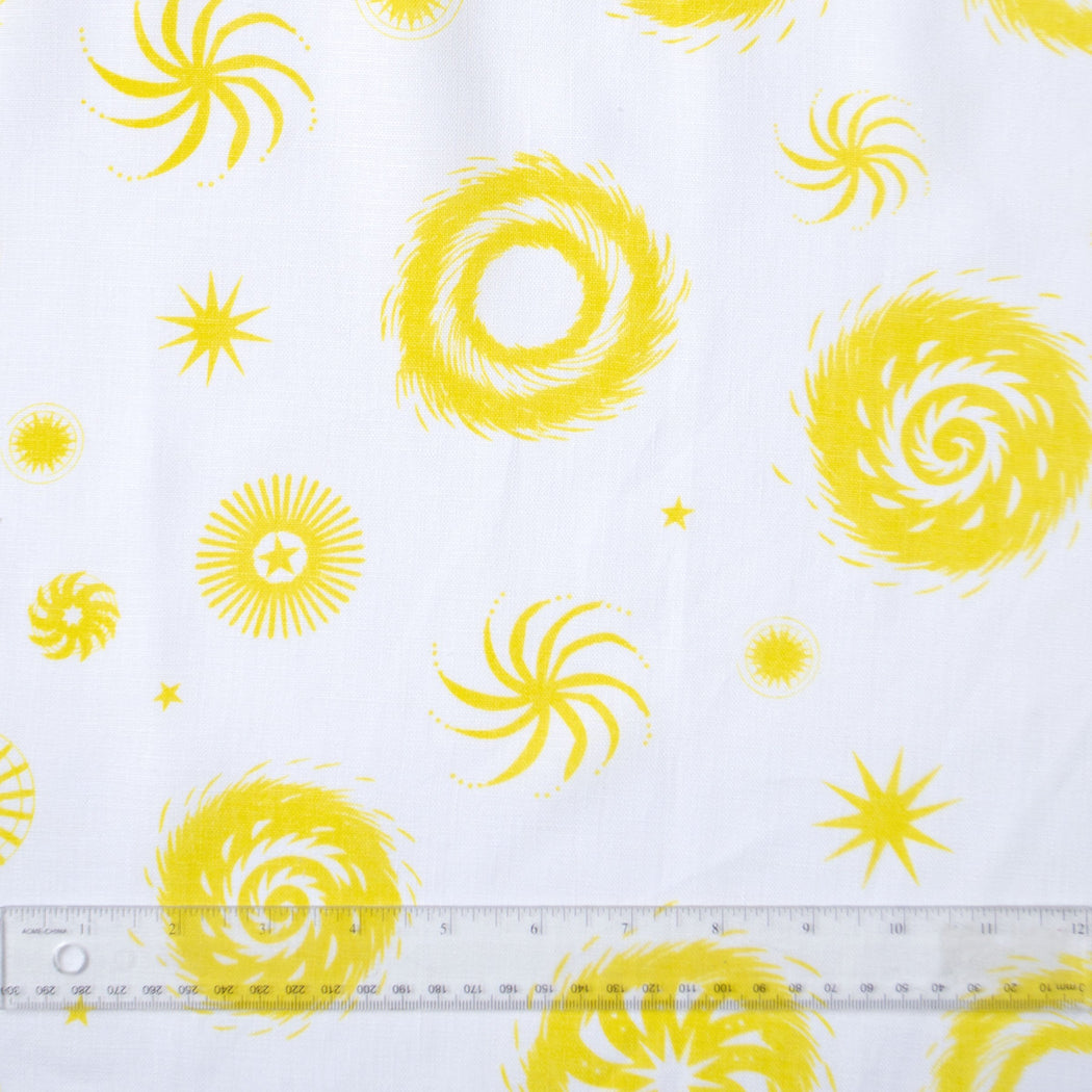 Lemon Yellow on White Fireworks all-Linen Pillow Cover
