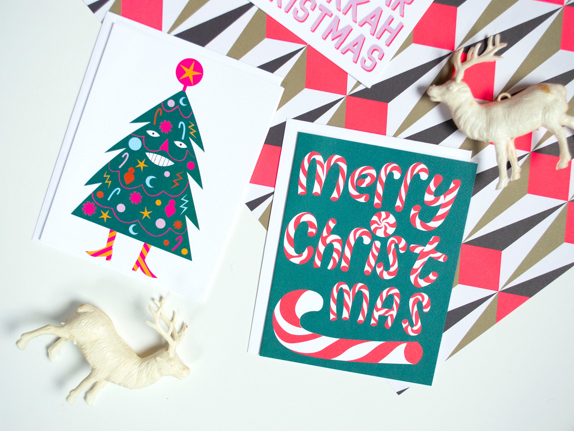 Neon Pink Merry Christmas Candy Canes Note Card