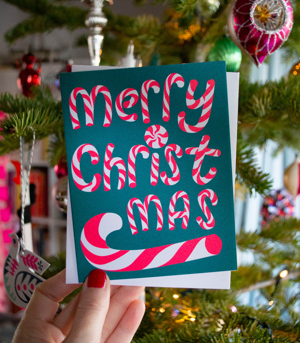 Neon Pink Merry Christmas Candy Canes Note Card