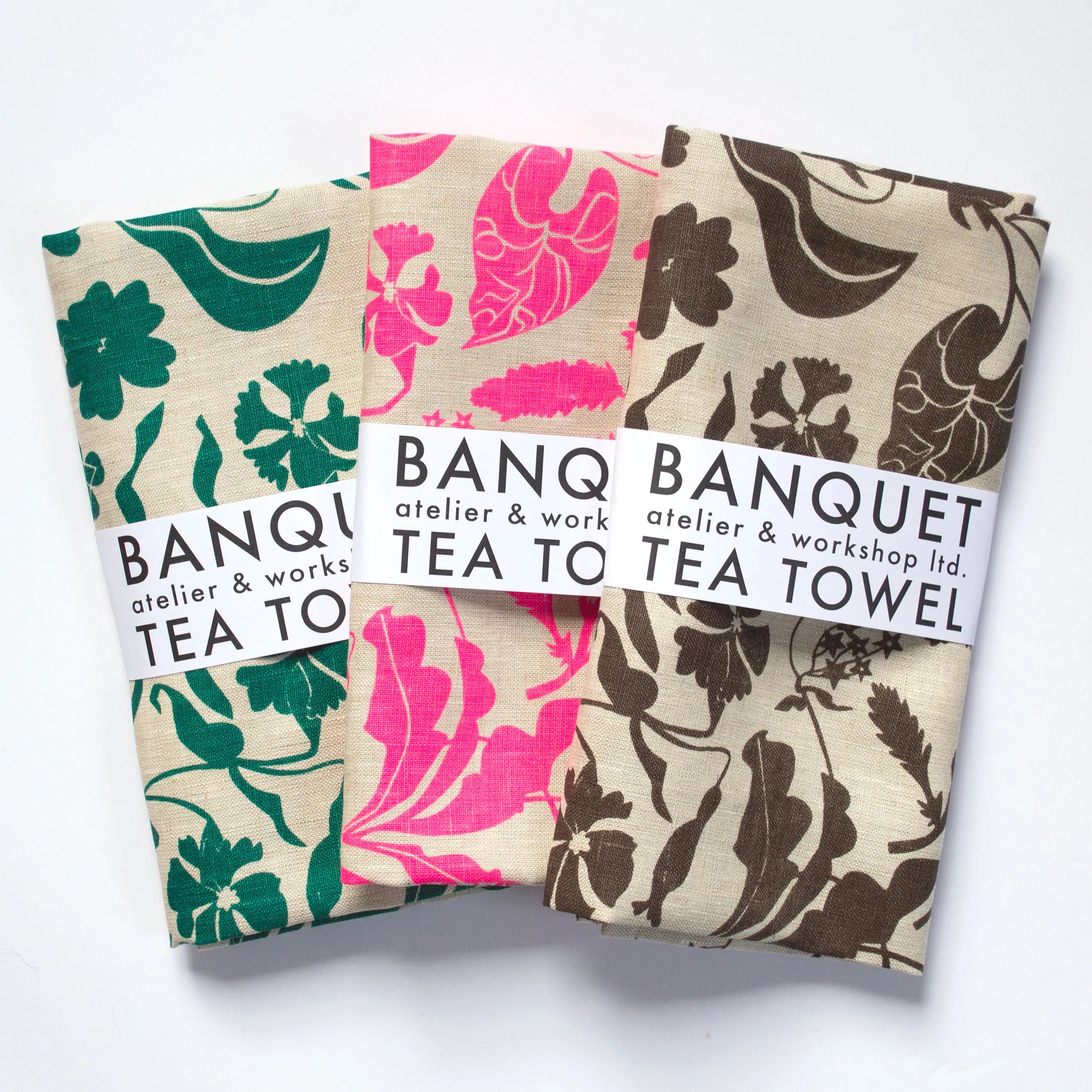Neon Pink Wildflowers Linen Tea Towel