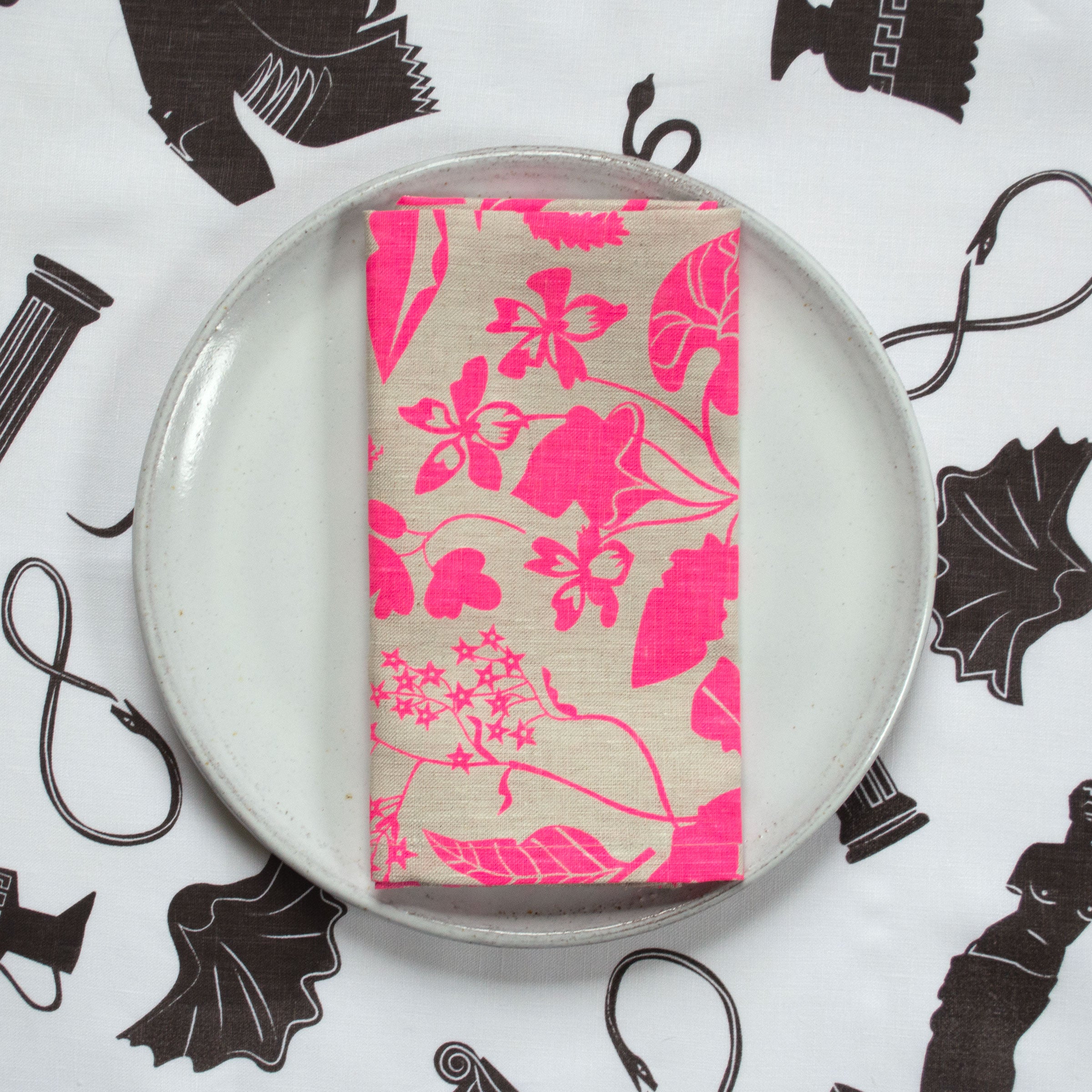 Neon Pink Wildflowers Linen Tea Towel