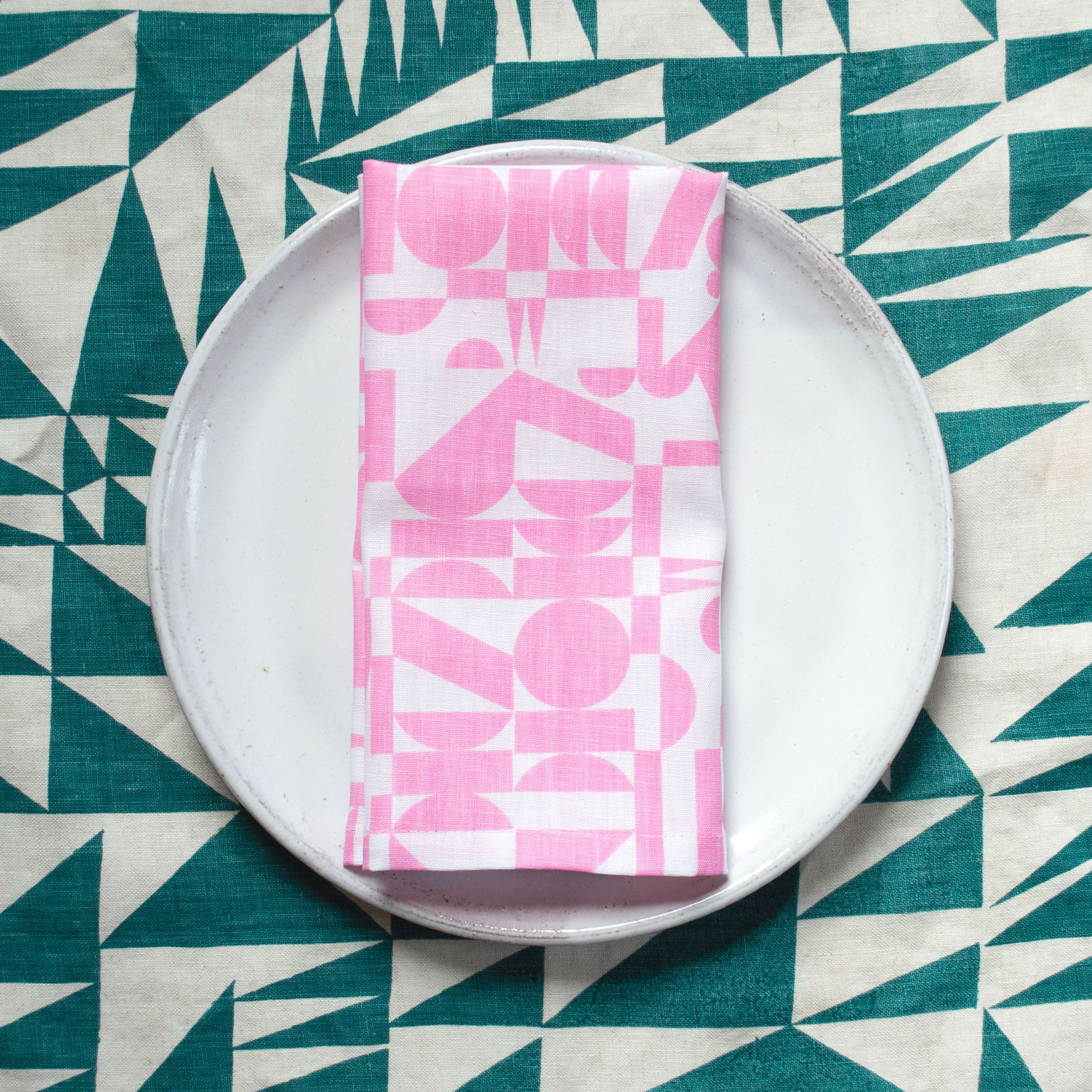 A Pair of Soft Pink Geometrics Linen Napkins