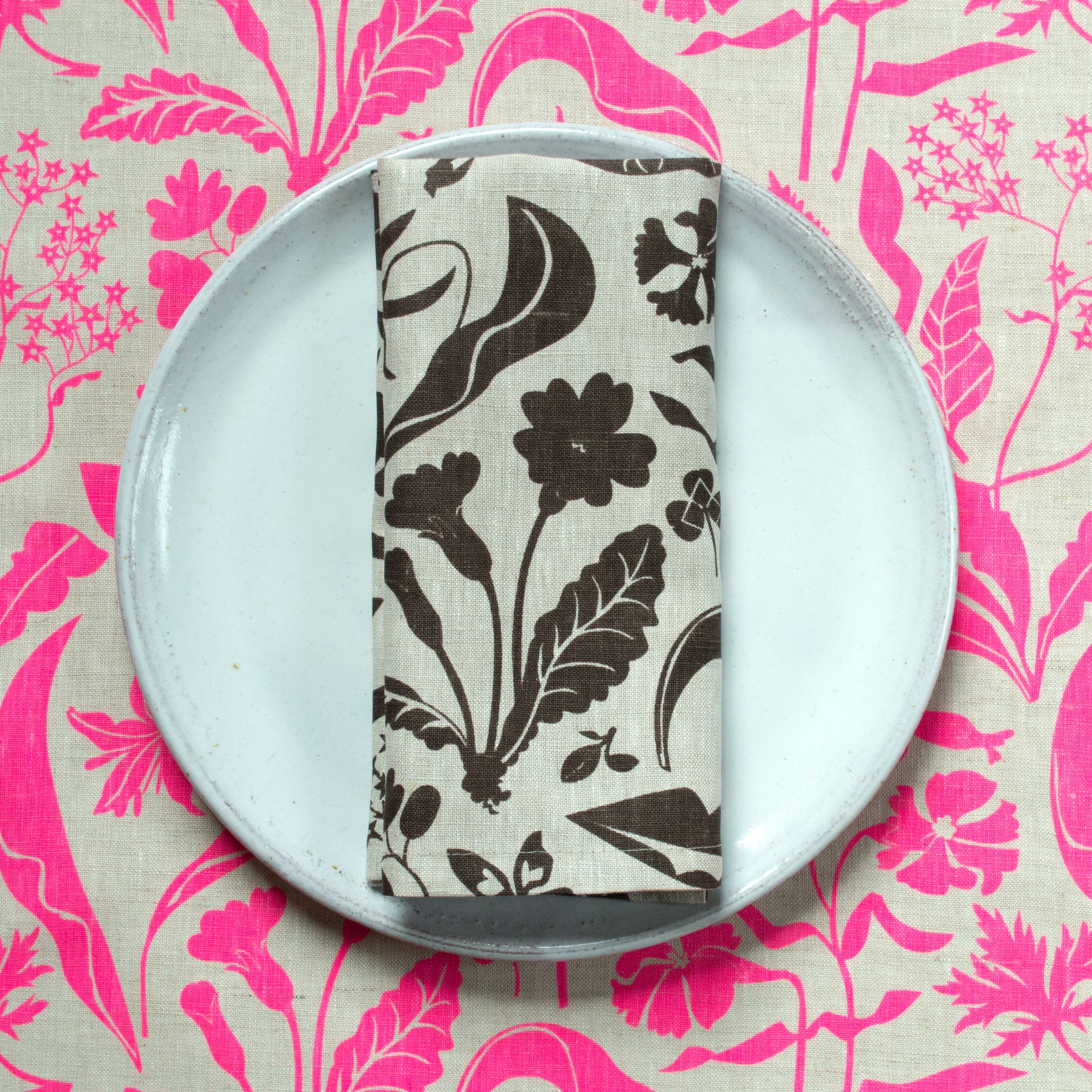 Neon Pink Wildflowers Linen Tea Towel