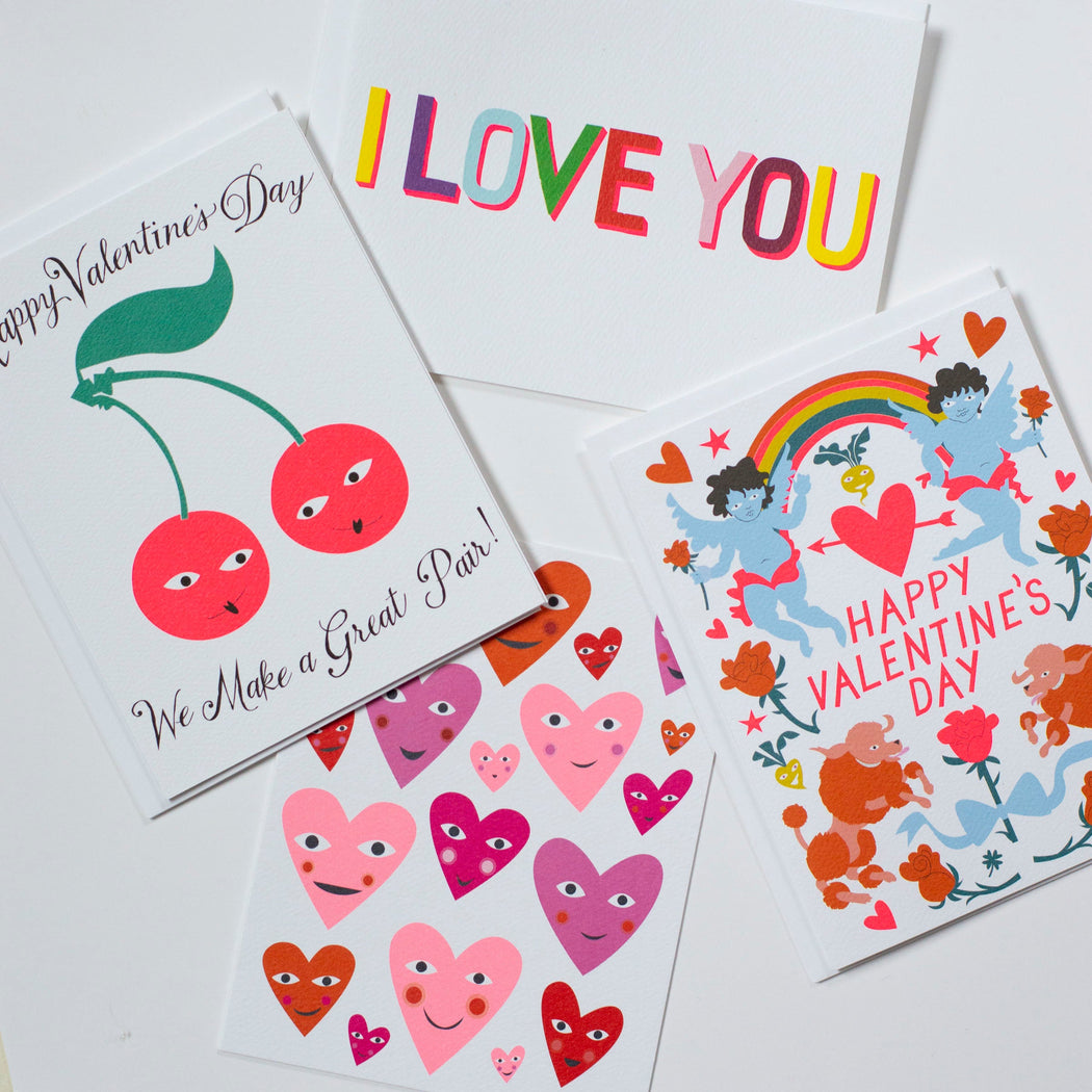 valentine's day cards, poodles, cherubs, cherries, i love you, heart card